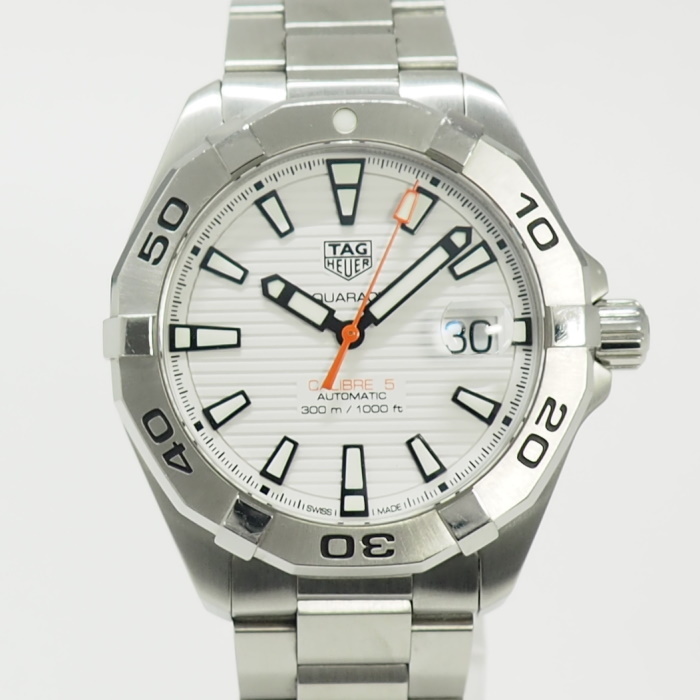 【中古】TAG HEUER アクアレーサー キャリバー5 メンズ腕時計 自動巻き SS ホワイト文字盤 WBD2111 BA0928