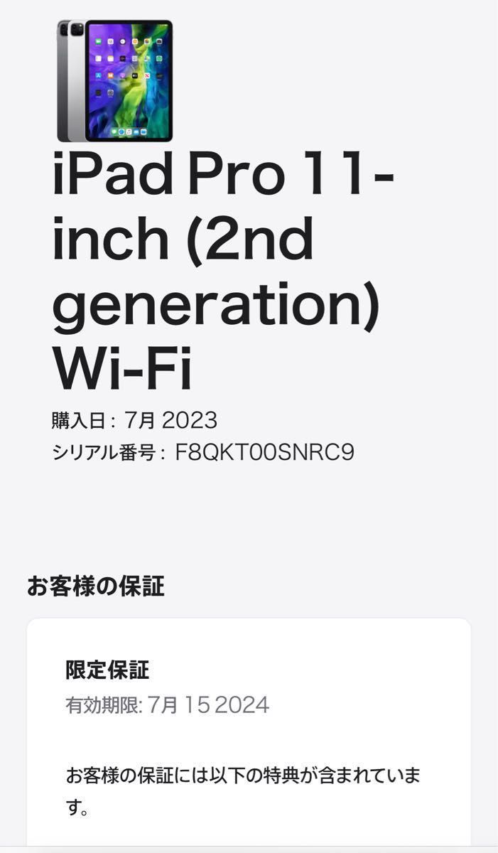 極美品 iPad Pro 11インチ 第2世代 Wi-Fi 256gb バッテリー100% & Apple Pencil 付き