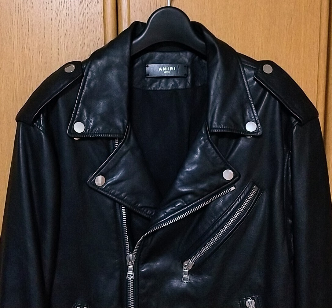 AMIRI アミリ ダブルライダースジャケット 牛革 L 黒 ブラック カーフ レザー SAINT LAURENT CELINE Dior homme BALMAIN FAITH CONNECTION_画像2