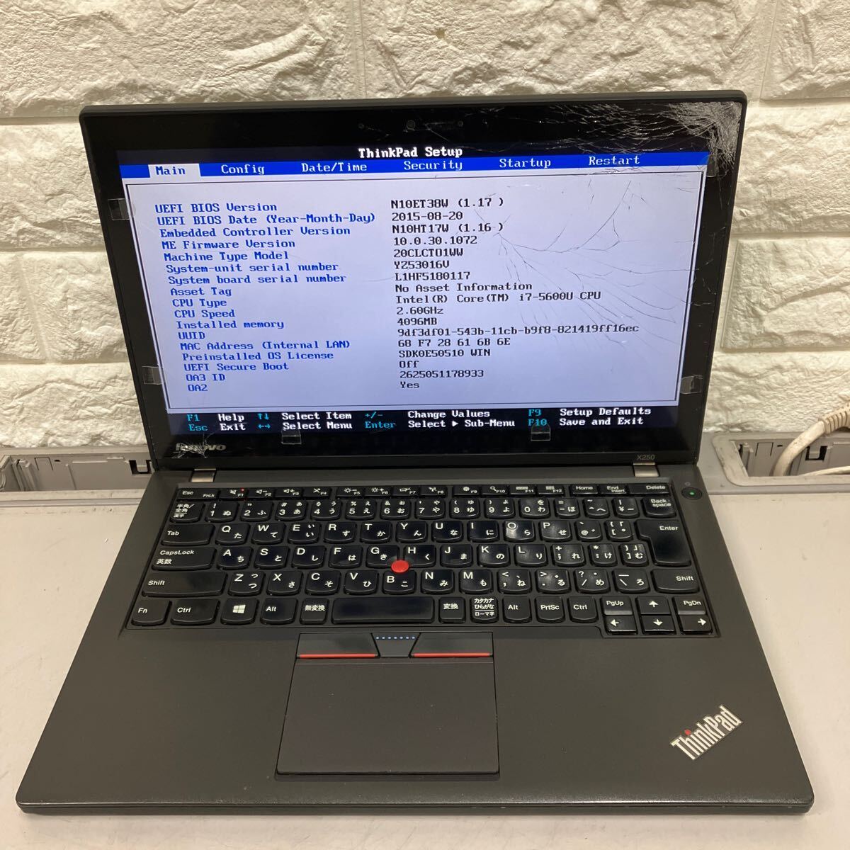 X180 Lenovo ThinkPad X250 Core i7 5600U メモリ4GB ジャンク_画像2