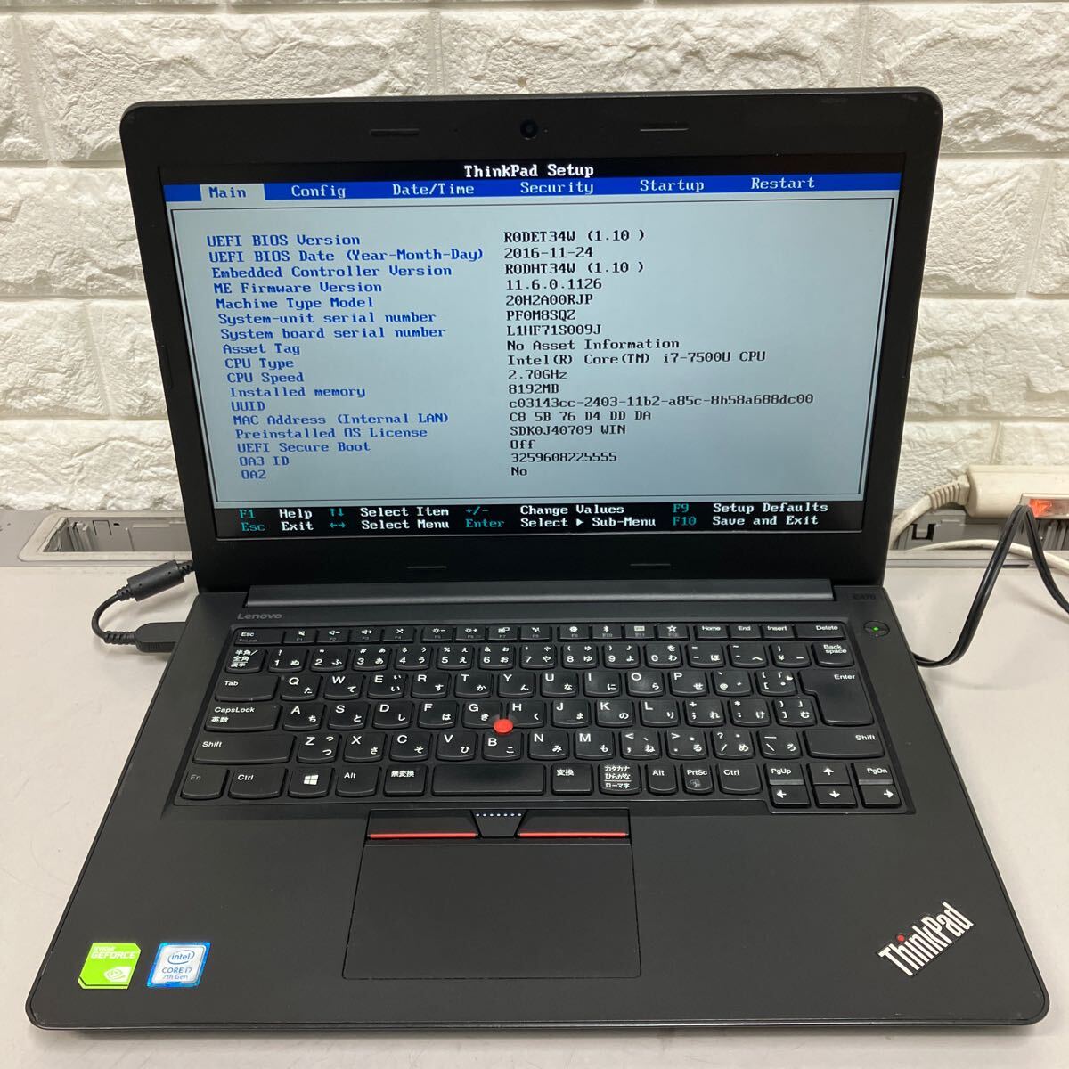 X184 Lenovo ThinkPad E470 Core i7 7500U メモリ8GB_画像9