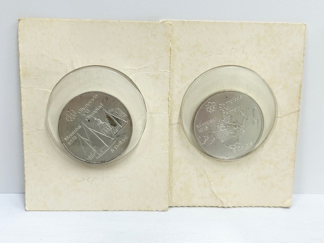 IYS66936　カナダ　モントリオール　オリンピック　記念　銀貨　記念硬貨　1976　5ドル　2枚　古銭　外国銭　現状品_画像1