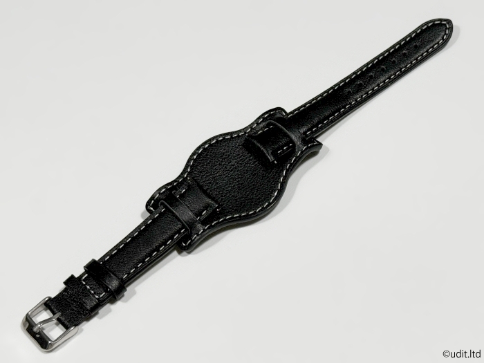 ラグ幅：18mm 本革製 ブンド付き マット仕様 レザーベルト ブラック 腕時計ベルト 時計用バンド_カラー：ブラック