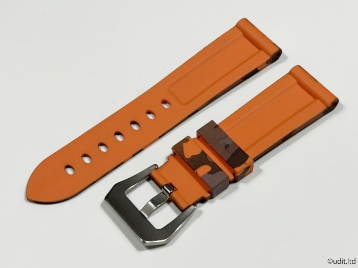 ラグ幅：22mm ラバーベルト カモフラージュ オレンジ 迷彩 腕時計ベルト 時計用バンド【パネライ panerai 22mmモデルにも取付可】panの画像2