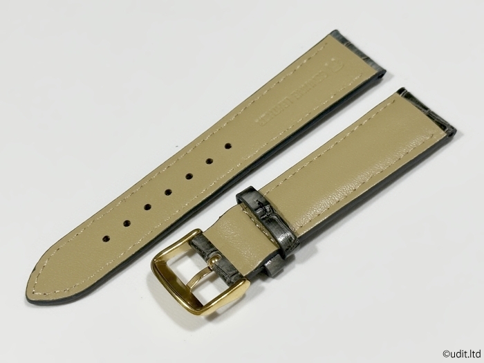 ラグ幅 20mm 腕時計ベルト レザーベルト バンド グレー クロコダイル調 ゴールド尾錠 ハンドメイド 尾錠付き レザーバンド LB102
