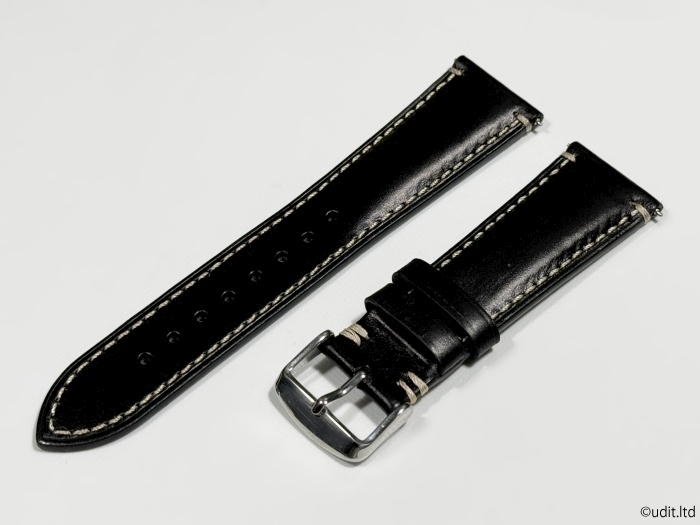 ラグ幅：24mm 本革 レザーベルト カラー：ブラック ハンドメイド 尾錠付き レザーバンド 腕時計ベルト ワンタッチばね棒付属 LB103_ラグ幅24mm 本革製レザーベルト