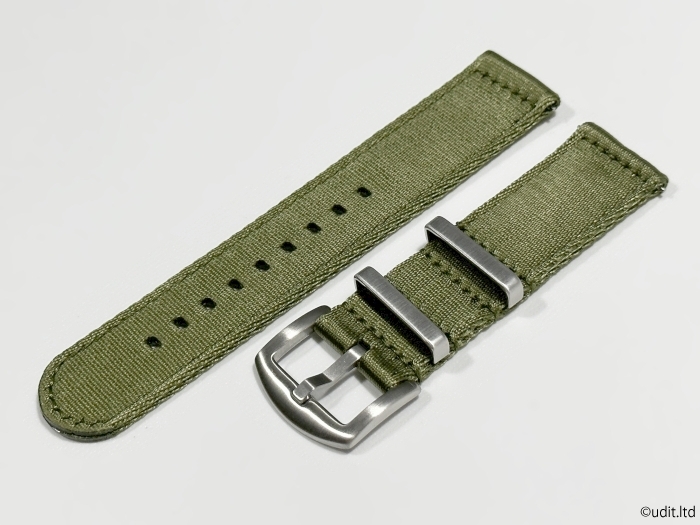 ラグ幅:22mm ハイクオリティ ファブリック ストラップ 腕時計ベルト グリーン NATOベルト 分割タイプ 二重編み込み DBHの画像1