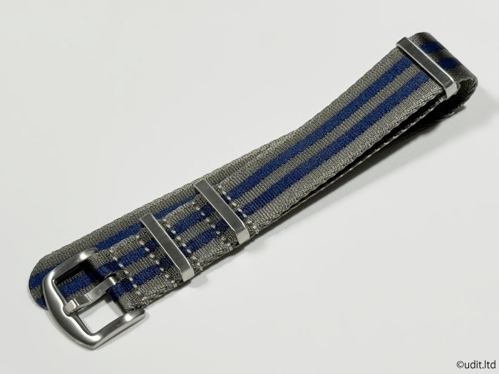 ラグ幅：22ｍｍ 高品質 光沢 NATO ストラップ 腕時計ベルト ブルー グレー ダブル ストライプ ファブリック_22mm 高品質NATOストラップ ブルー/グレー
