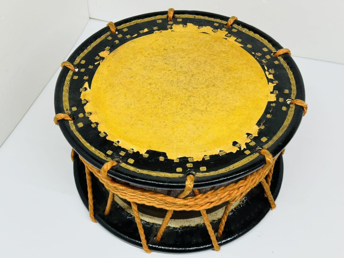 【昭和レトロ】締太鼓 中型 35cm 締め太鼓 締太鼓 約幅34 5㎝ 木製台・バチ付き 和太鼓 和楽器 音