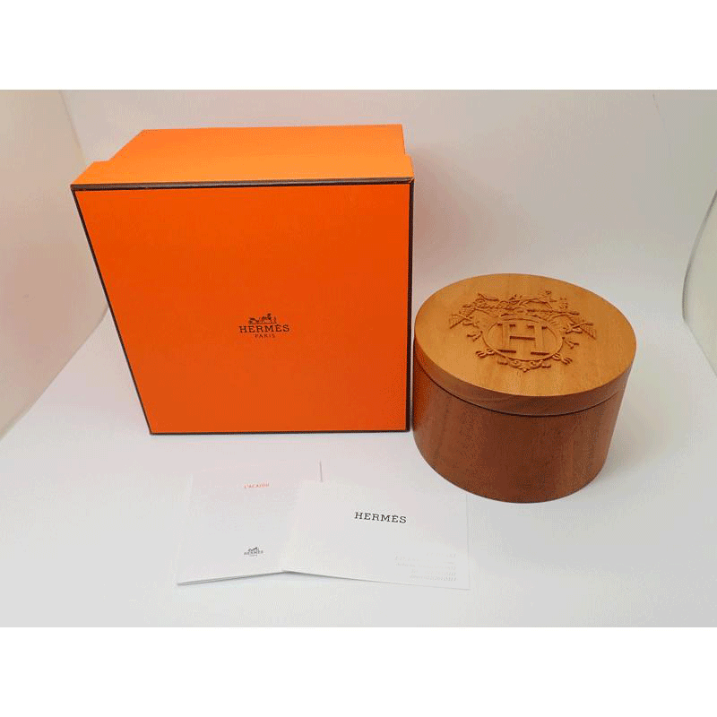 【新品・未使用】エルメス HERMES エクスリブリス ラウンド ツイリーボックス 小物入 天然マホガニー ウッド ナチュラル ブラウン 茶 箱付