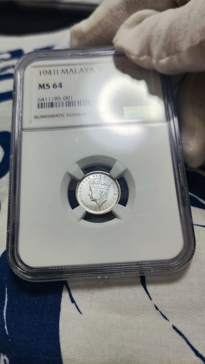 【MS64】NGC　1941I イギリス英領マラヤ　銀貨　5セント　ジョージ6世　高鑑定