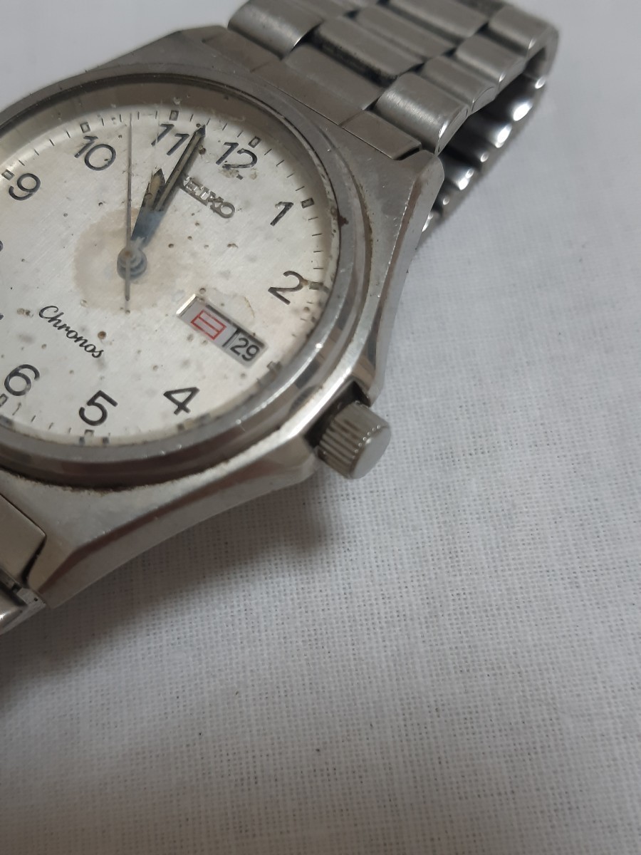 SEIKO③ Vintage SEIKO QUARTZ CHRONOS 5H23-7060 WATCH JAPAN セイコー クォーツ シルバー クロノス 腕時計 ジャンク_画像4