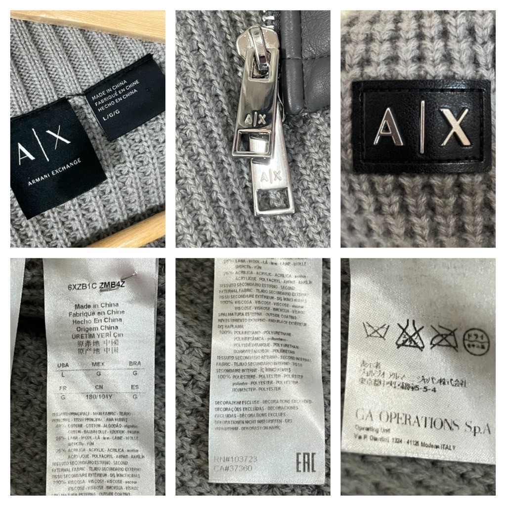 極美品/XL相当●アルマーニ エクスチェンジ ニット切替 ボアジップジャケット ブルゾン ARMANI EXCHANGEフェイクレザームートン ワッフル風_画像10