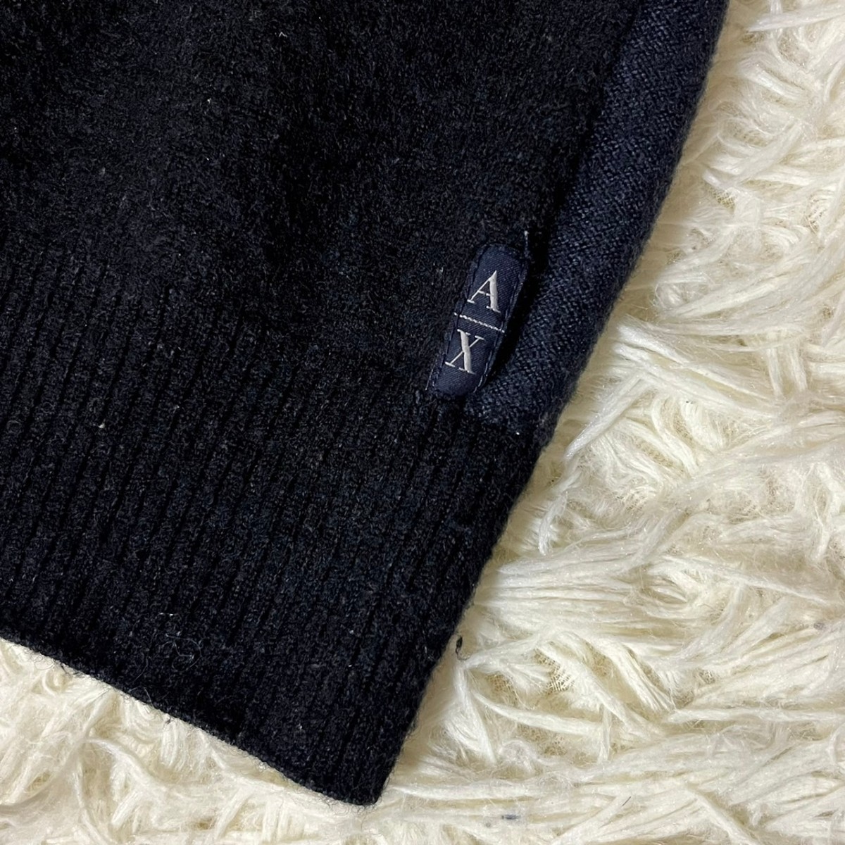 アルマーニ エクスチェンジ ショールカラー ニット セーター カラー切替 グレー ジャケット メンズ ハイネック 裾ロゴ ARMANI EXCHANGE_画像9