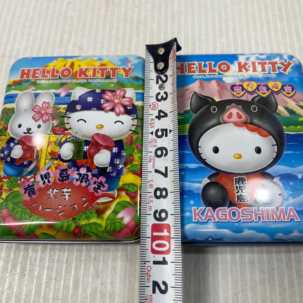 サンリオ ハローキティ HELLO KITTY 空き缶 小物入れ 鹿児島限定 紫芋バージョン 黒豚 2005 中古_画像3