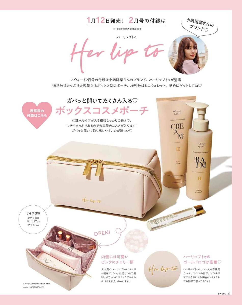 sweet スウィート Her lip to ハーリップトゥ ボックス型コスメポーチ 2023年2月号 付録 限定 マルチケース 小嶋陽菜 ピンクのチェリー柄_画像5