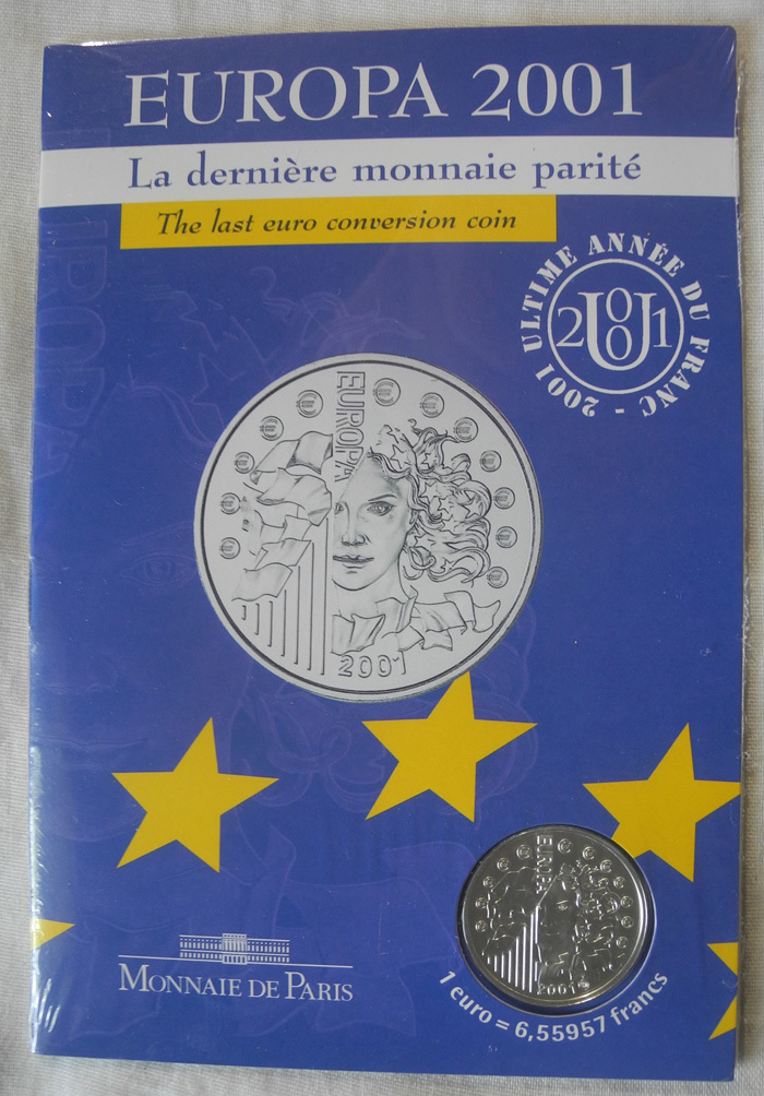 フランス 1ユーロ 記念銀貨 2001年 プルーフ銀貨 新品 限定20000枚 フラン銀貨 ヨーロッパ EURO_画像1