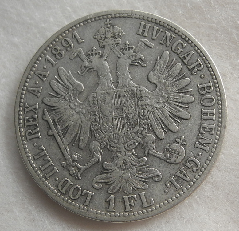 オーストリア＝ハンガリー帝国 1フローリン銀貨 1891年 フランツ・ヨーゼフ ハプスブルク家 美品 アンティークコイン ドイツ_画像3