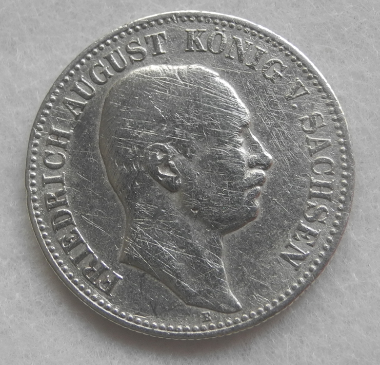ドイツ ザクセン 2マルク銀貨 1907年 E ドイツ帝国 フリードリヒ Friedrich アンティーク コインの画像1