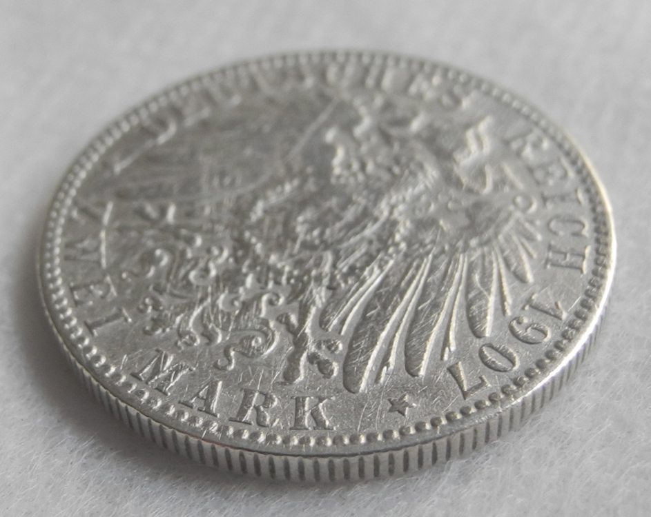 ドイツ ザクセン 2マルク銀貨 1907年 E ドイツ帝国 フリードリヒ Friedrich アンティーク コインの画像4