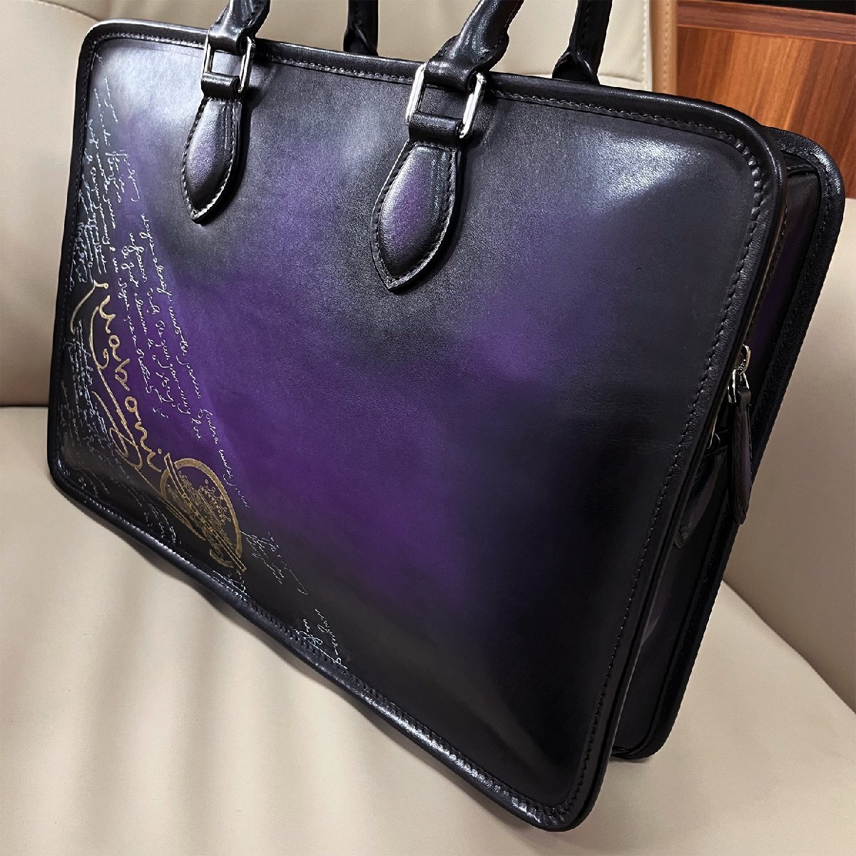  rare EU made regular price 38 ten thousand *UABONI*yuaboni* illusion. pa tea n* briefcase * business bag cow leather leather hand . hand made bag tote bag 