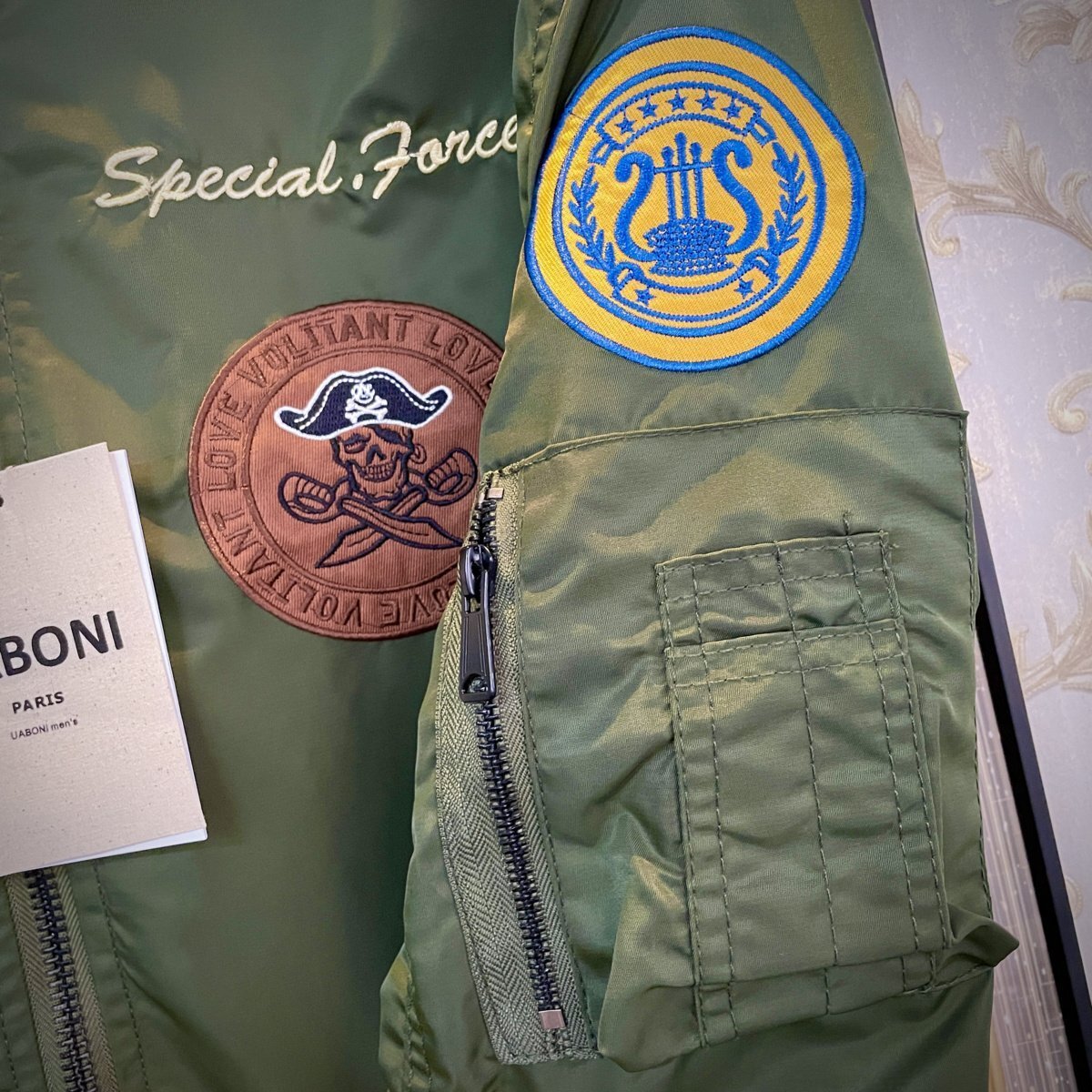  highest grade EU made & regular price 6 ten thousand *UABONI*Paris*yuaboni* flight jacket * thin MA-1 high class embroidery U.S.A.F 84 Air force 18TH bombardment group M/46