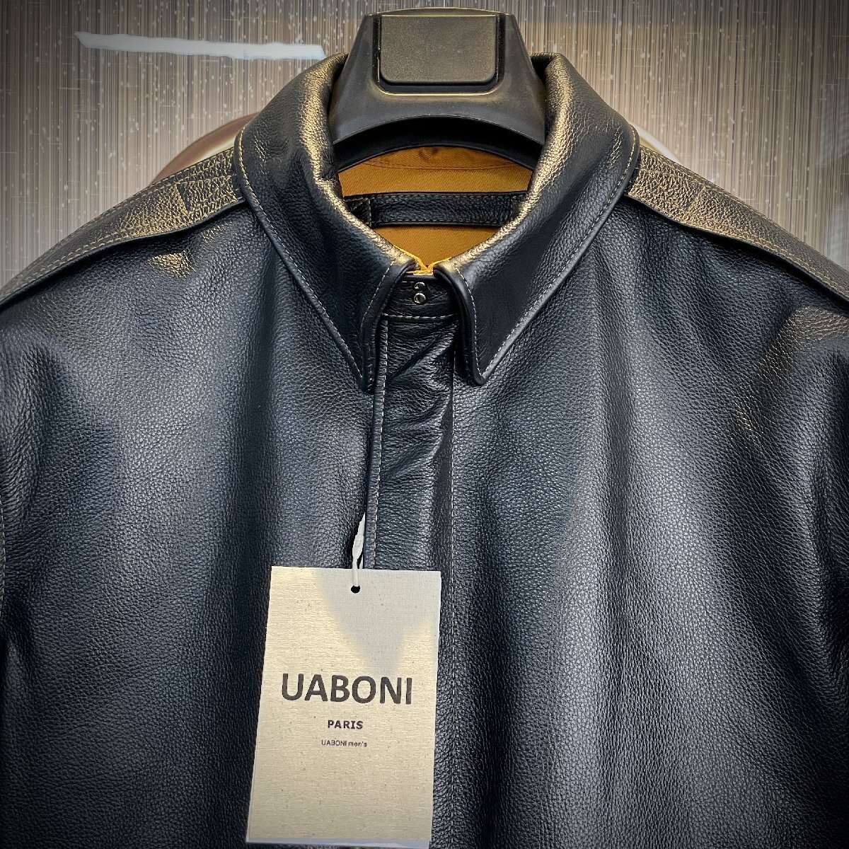 最上級EU製＆定価14万◆UABONI*ユアボニ*レザージャケット*フランス*パリ発◆高品質牛革 高級刺繍 USA空軍志願者 ライダース MA-1 2XL/52_画像5