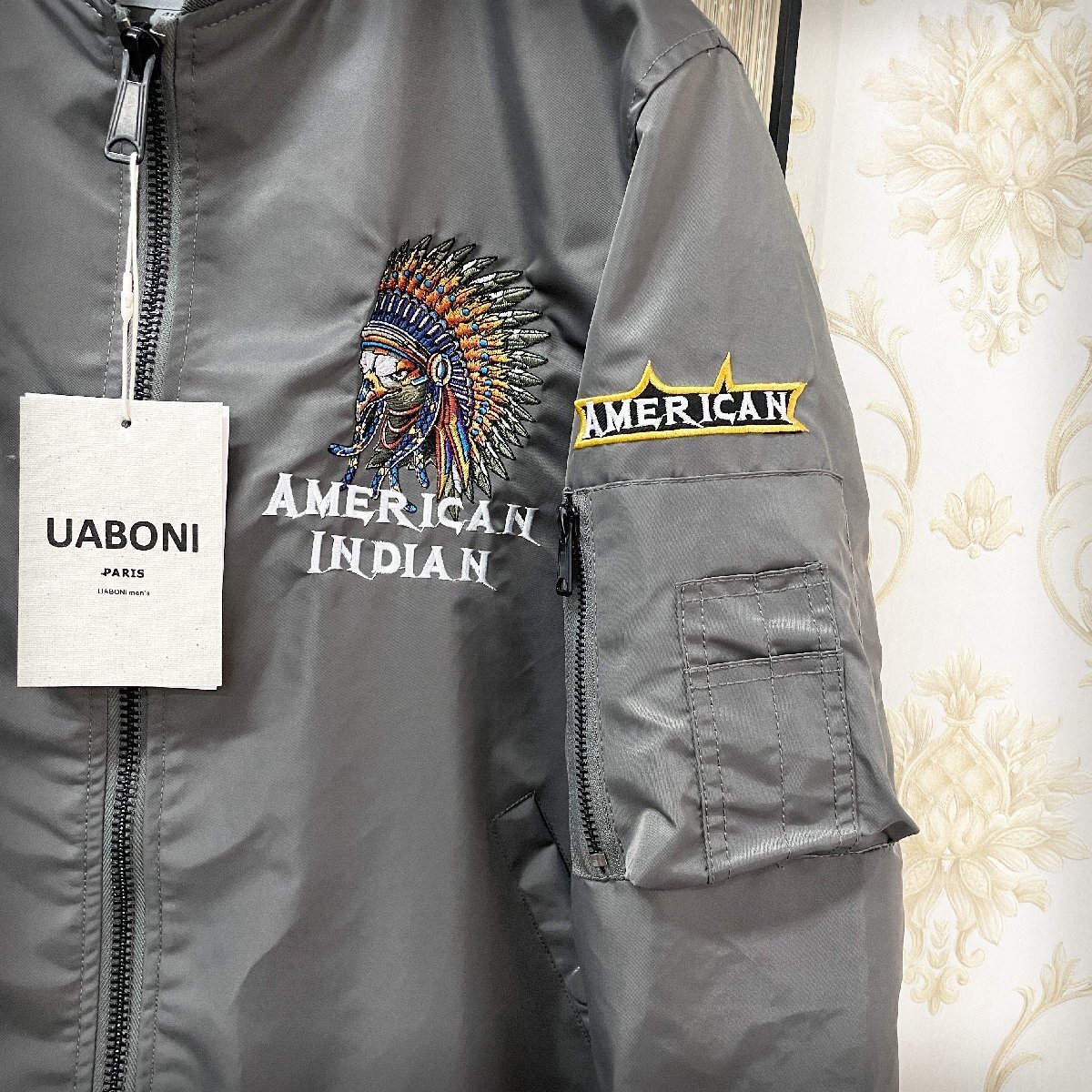 個性EU製＆定価8万◆UABONI*Paris*フライトジャケット/MA-1*ユアボニ*パリ発◆上質 薄手 USAF*TYPE オシャレ INDIANS XL/50サイズ_画像6