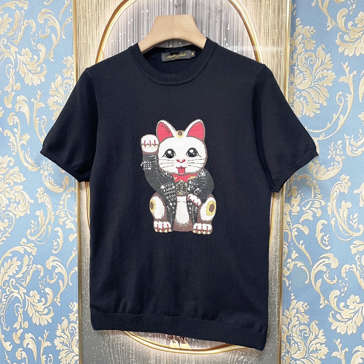 定価3万★christian milada・ミラノ発・半袖Tシャツ★高級ウール 上品 伸縮性 薄手 ソフト 招き猫 可愛い トップス 着やせ レディース M/46_画像8