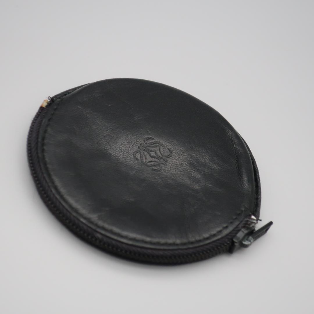 正規品 良品 ロエベ Loewe 小銭入れ コインケース アナグラム 革 黒 丸 Coin Case Black Leather Authentic, Mint