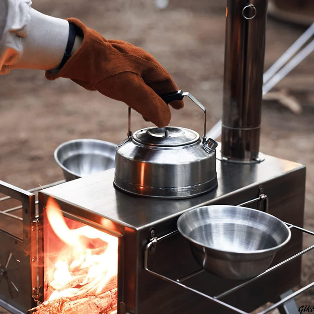 シルバー　暖炉　ヒーター　薪ストーブ　アウトドア　BBQ　キャンプ　焚火台　コンパクト　薪暖炉　ウッドストーブ　調理