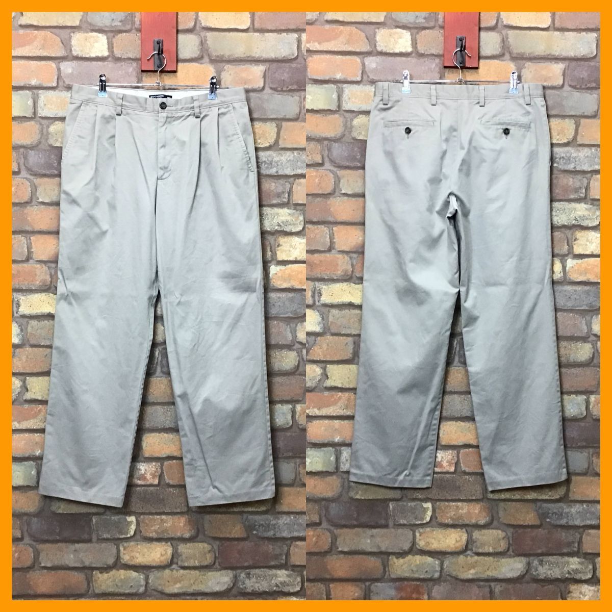 BP2-894★W86センチ位★USA買付商品★【DOCKERS ドッカーズ】2タック スラックス【W34 メンズ L】サンドベージュ USA古着 ワーク ゴルフ_画像6