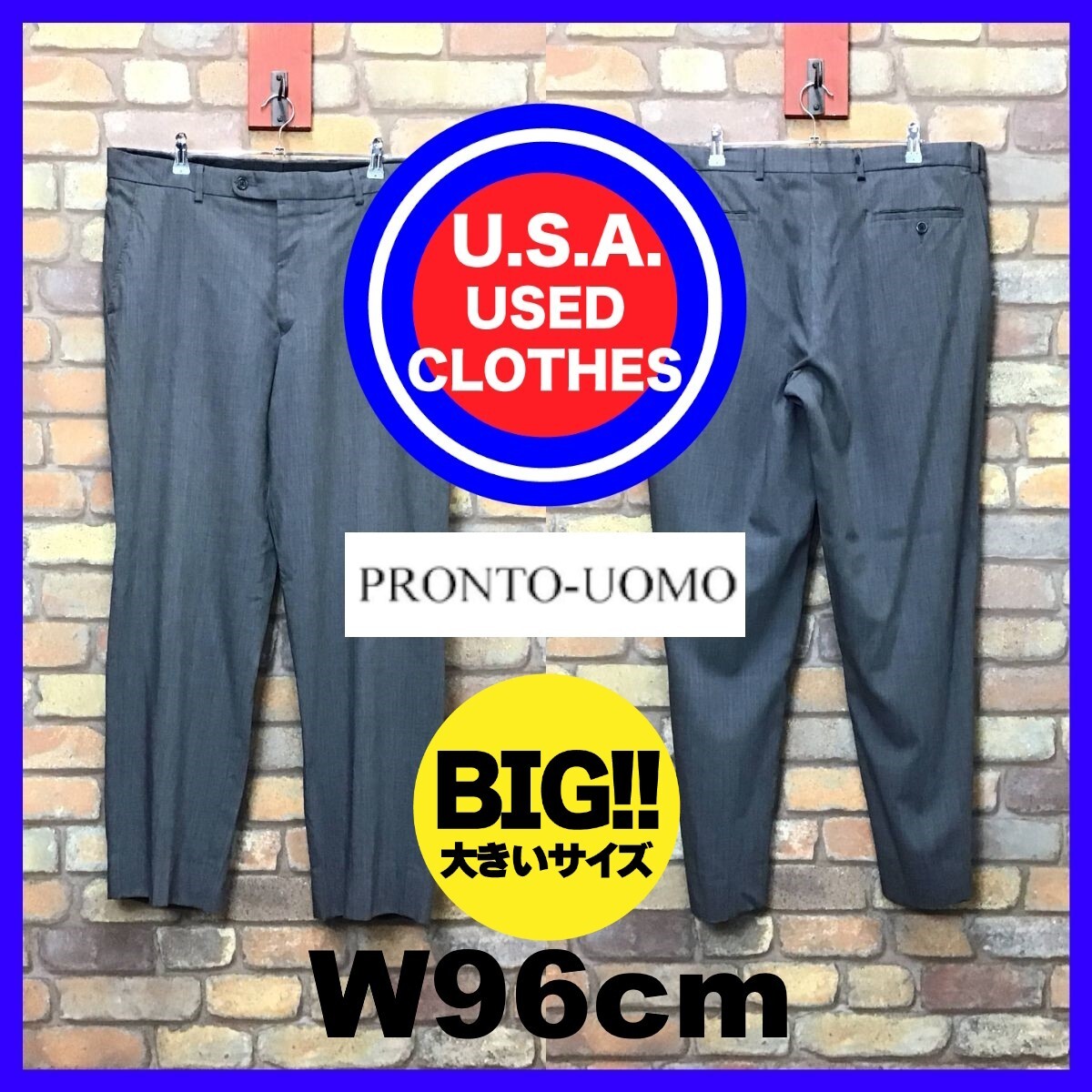 BP3-145★W96センチ位★オーバーサイズ★USA直輸入【PRONT UOMO COUTURE】ノータック スラックス【W38 メンズ XL】グレー ゴルフ ワーク_画像2