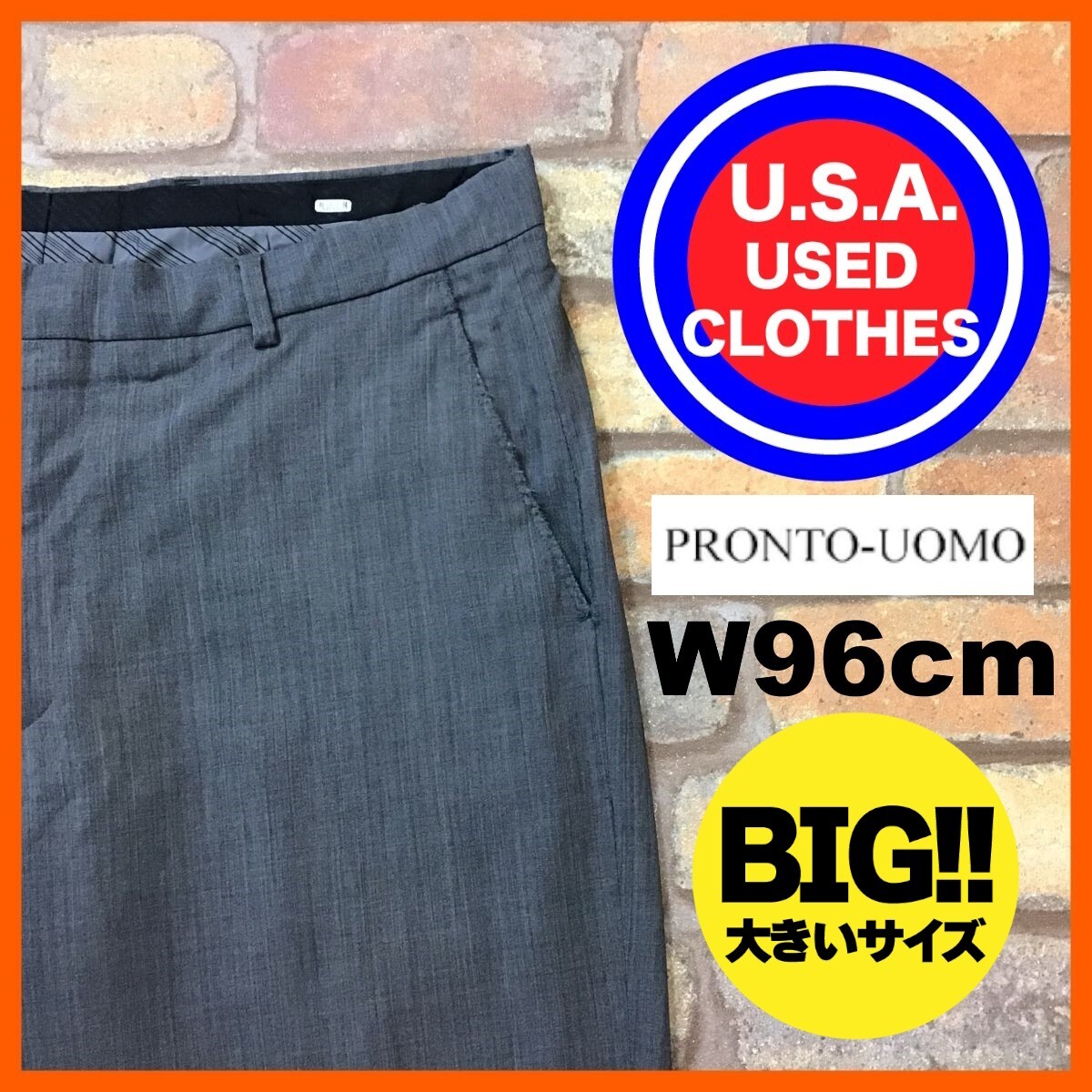 BP3-145★W96センチ位★オーバーサイズ★USA直輸入【PRONT UOMO COUTURE】ノータック スラックス【W38 メンズ XL】グレー ゴルフ ワーク_画像1