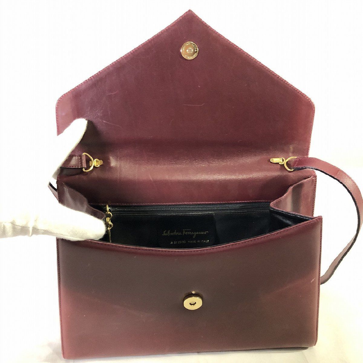 //■□【Salvatore Ferragamo】サルヴァトーレフェラガモ/本革 ショルダーバッグ/ダークレッド《中古△》/_画像5