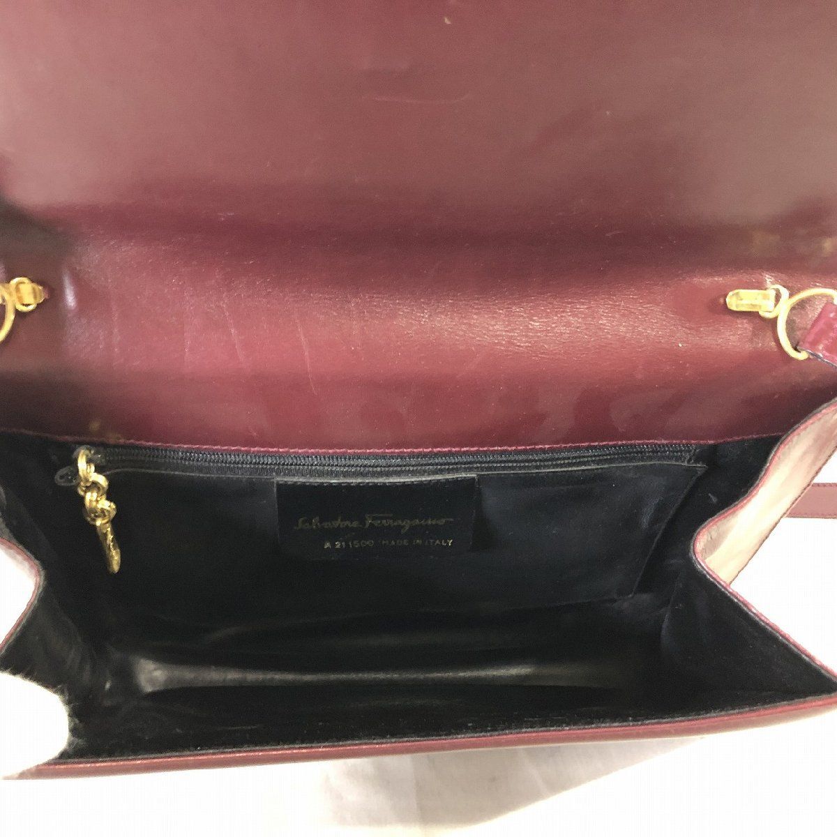 //■□【Salvatore Ferragamo】サルヴァトーレフェラガモ/本革 ショルダーバッグ/ダークレッド《中古△》/_画像6