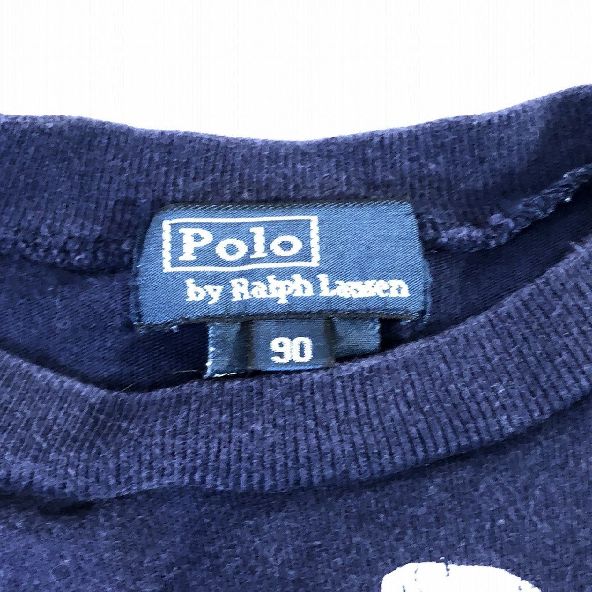 ★【ラルフローレン(Ralph Lauren)】キッズ 男の子 長袖 ロゴプリント カットソー (紺) (白) 90 《中古△》送料185円_画像4