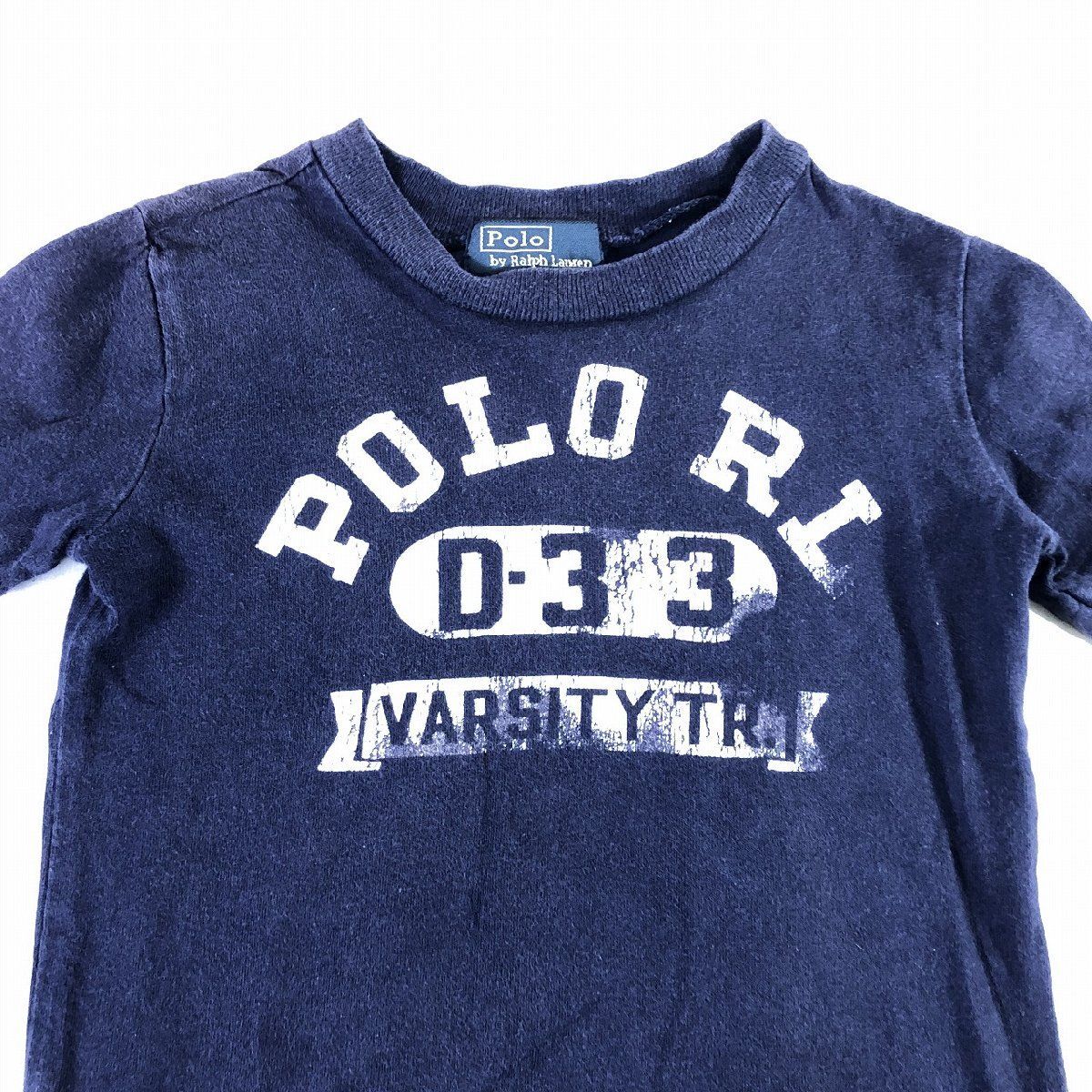 ★【ラルフローレン(Ralph Lauren)】キッズ 男の子 長袖 ロゴプリント カットソー (紺) (白) 90 《中古△》送料185円_画像3