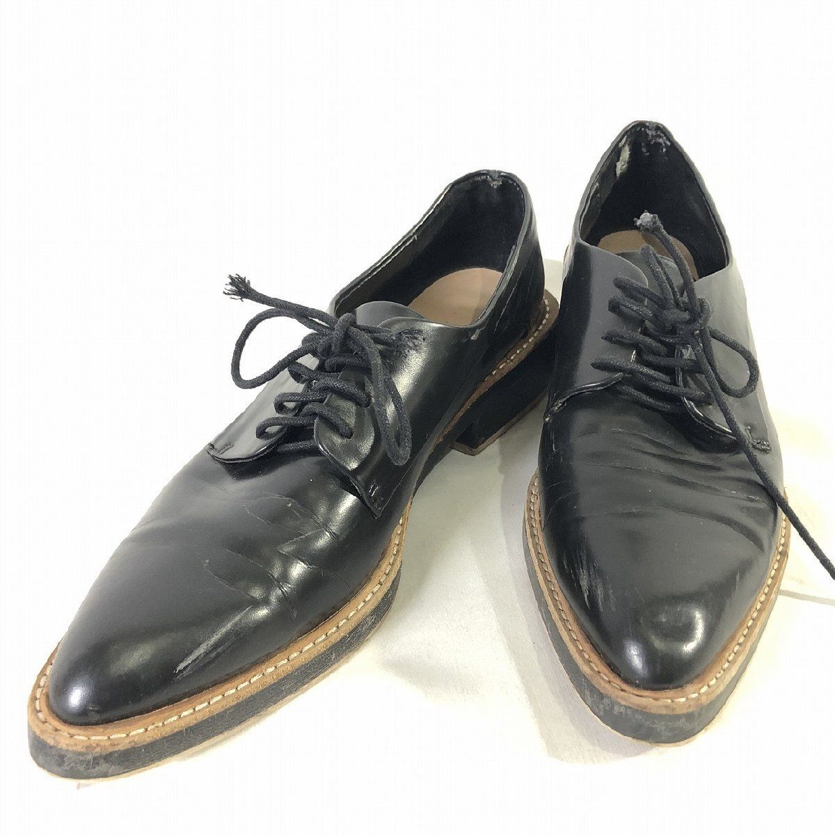 ■ZARA TRAFALUC《中古▲》ポインテッドトゥ 合皮 シューズ 25.5cm 黒 C_画像1