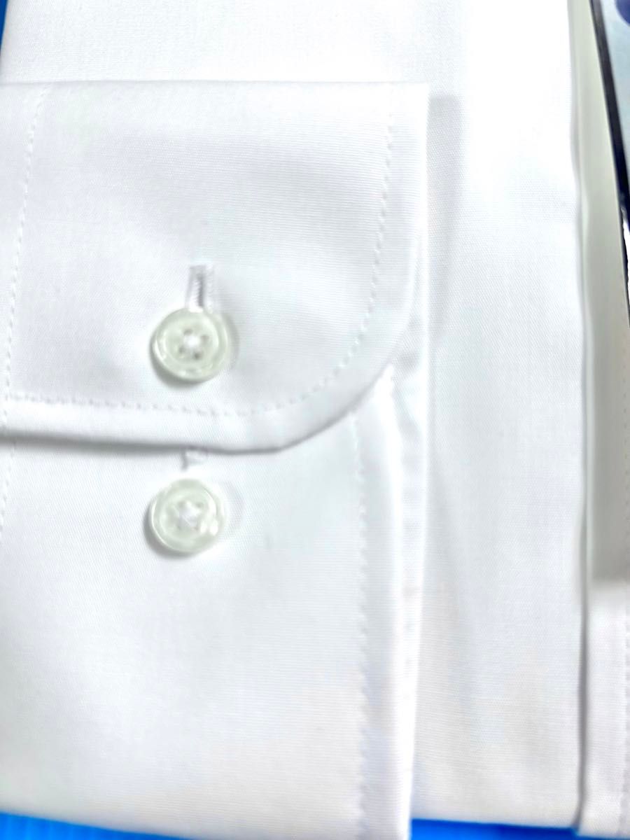 ワイシャツ長袖／レギュラー衿／白無地形態安定　M寸（フォーマル兼用） スタンダード衿 ノーアイロン