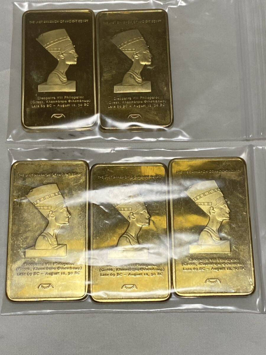 5枚セット/インゴット/エジプトクレオパトラ999/1000GOLD /記念金貨コイン・金貨バー長方形 約32.4g 24kgp Gold Plated_画像1