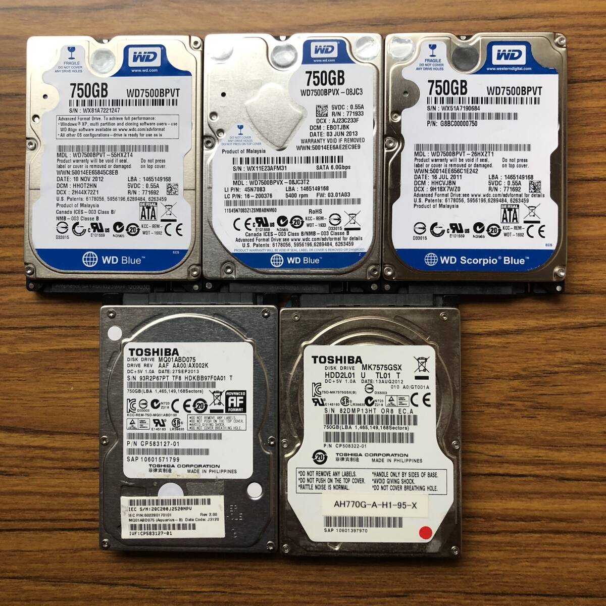 【ジャンク】SATA 2.5インチ 内臓HDD ☆まとめて１５台_750GB×５台