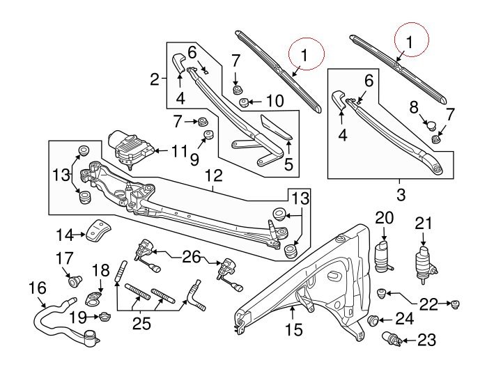 【BOSCH】 フロントワイパーブレードセット(左ハンドル用) [PORSCHE,ポルシェ,CAYENNE(カイエン),955 / 95562893901,3397118942]_画像2