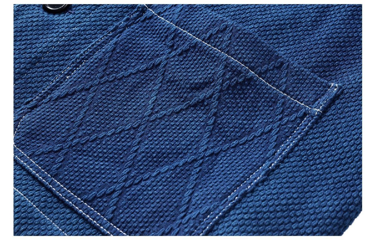 職人手作り 藍染め 刺し子 カバーオール 剣道着 19OZ 綿100% ワークジャケット sashiko indigo 上品 インディゴ ワークウェア XL_画像6