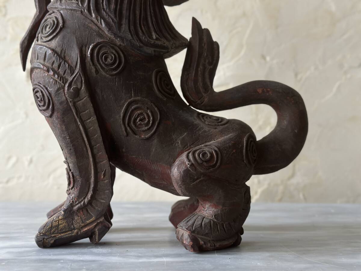 木彫り　獅子　アンティーク　タイ　古美術　アート　インテリア　オブジェ　古木　置物　ライオン　_画像2