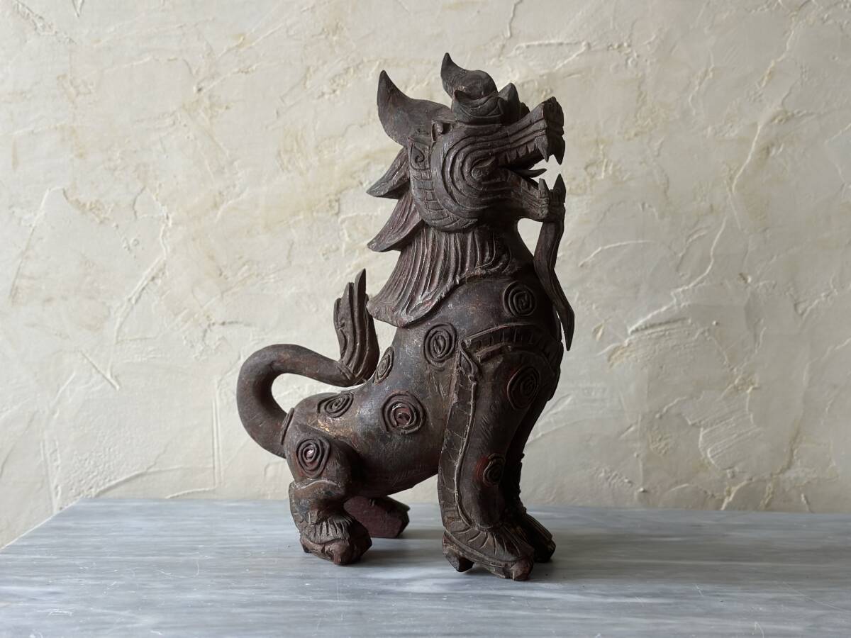 木彫り　獅子　アンティーク　タイ　古美術　アート　インテリア　オブジェ　古木　置物　ライオン　_画像5