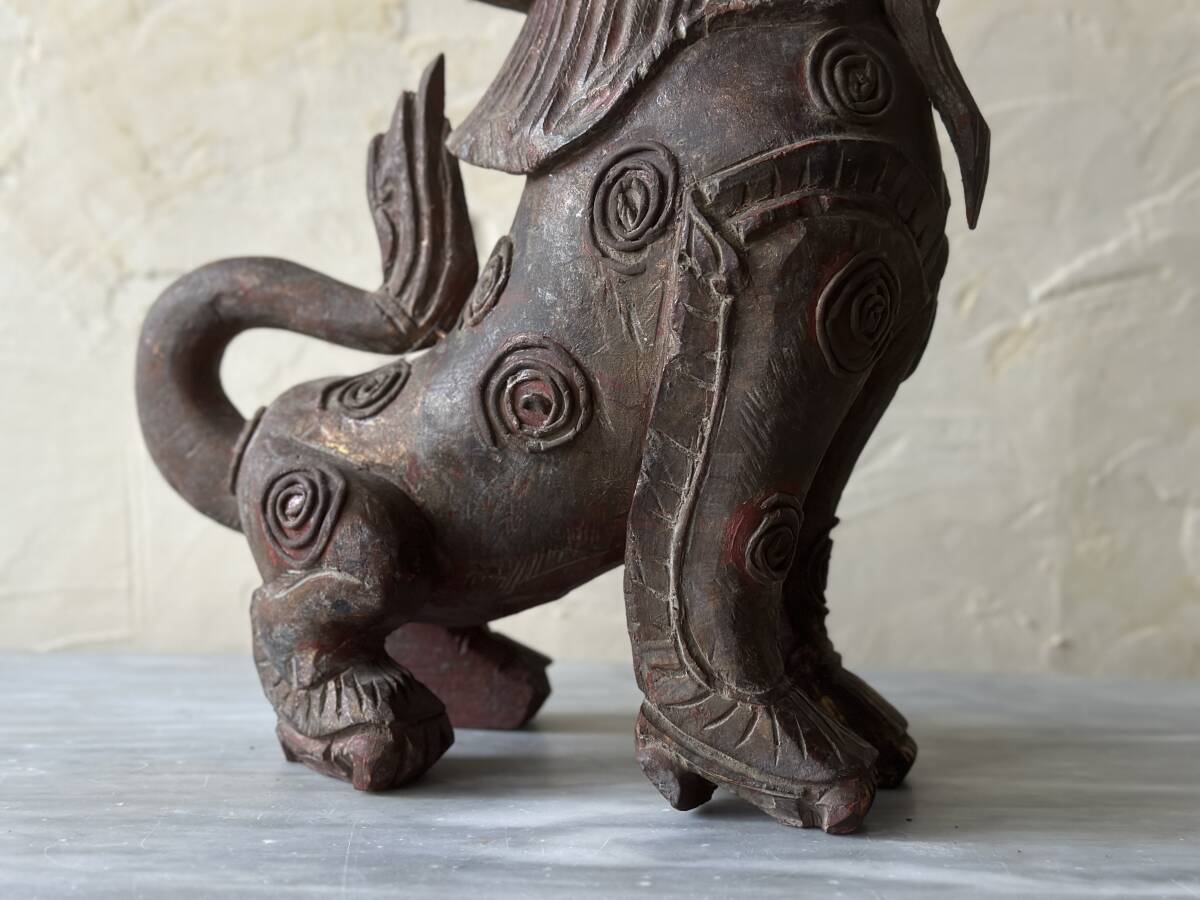 木彫り　獅子　アンティーク　タイ　古美術　アート　インテリア　オブジェ　古木　置物　ライオン　_画像6