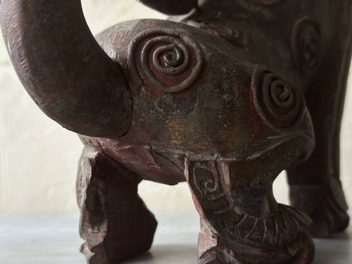 木彫り　獅子　アンティーク　タイ　古美術　アート　インテリア　オブジェ　古木　置物　ライオン　_画像8