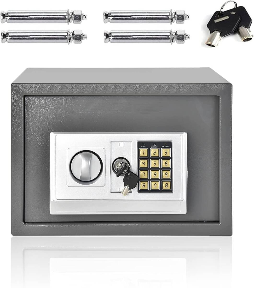 金庫 1時間耐火 16L 灰色 セーフティボックス キャッシュケース 貴重品ボックス 家庭用 小型 電子金庫 デジタルキーボード 耐火金庫 の画像3