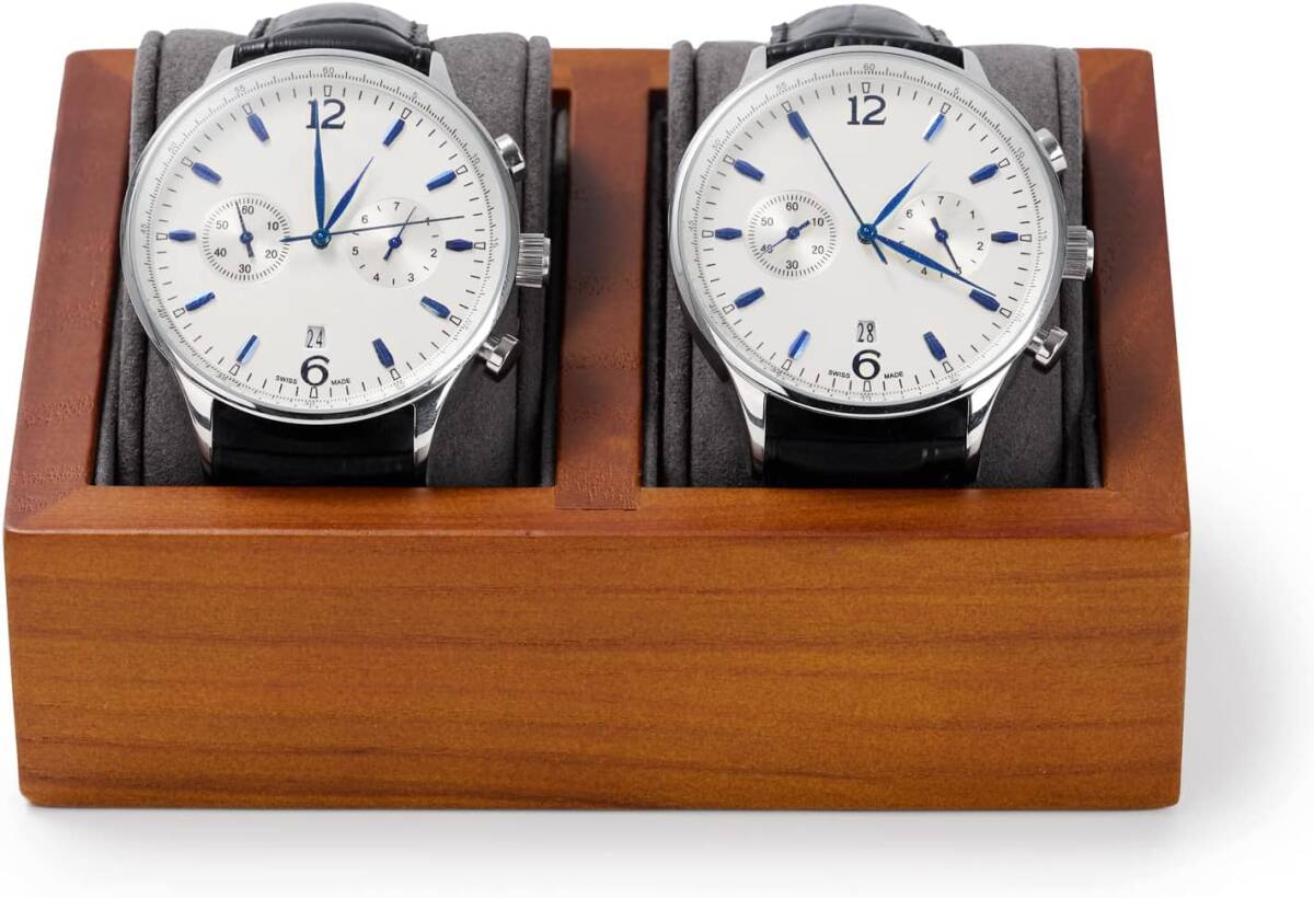 時計スタンド　保護する枕付き ダークグレー ダブル 無垢材の時計スタンド プレミアム天然木時計スタンド ディスプレイ収納を使用